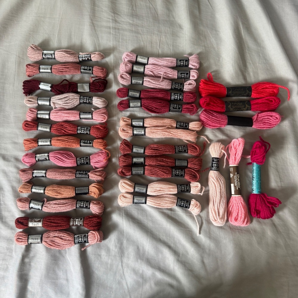 DMC Laine Tapisserie Wool Skeins Lot 31 Pink Red Burgundy Needlepoint Embroidery